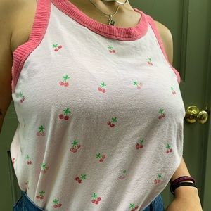 Vintage Y2K pink cherry print tank top
